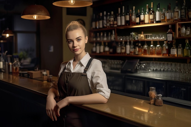 Маленькая бизнесменка и концепция обслуживания в баре