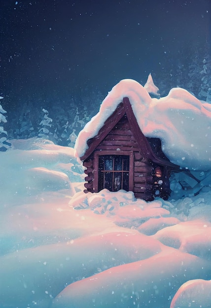 A small cabin on top of a snowy mountain
