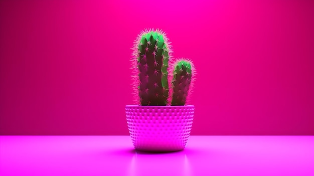 A small cactus plant in a pink pot on a wooden table created with Generative AI technology