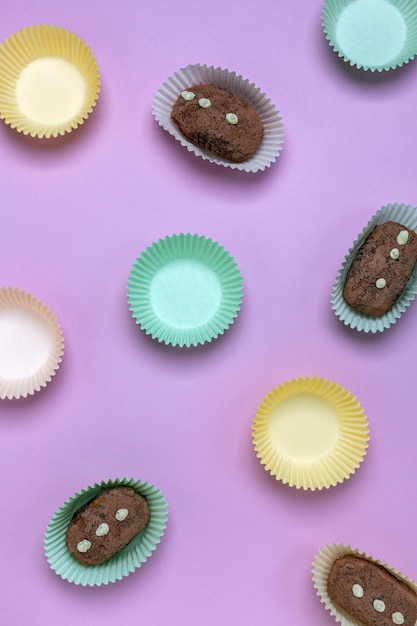 Small cakes made from biscuit crumbs butter cream and cocoa