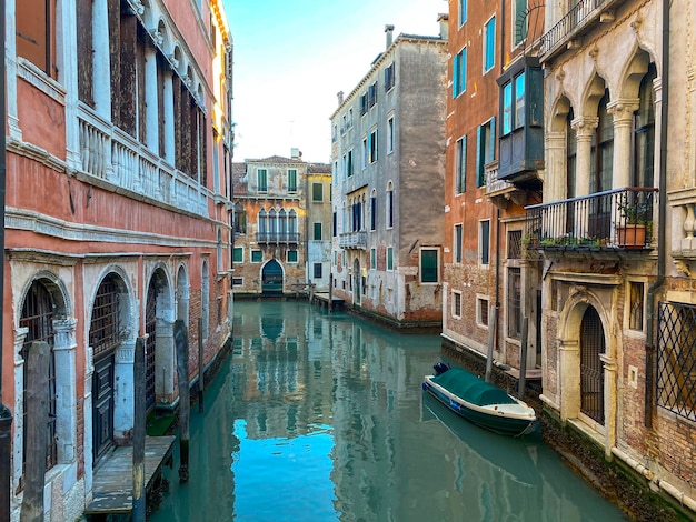 Small canal street in Venice Italy