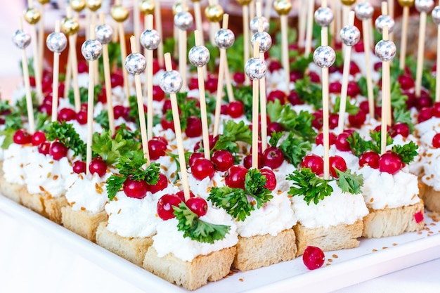 Small canapes with cheese and cranberry