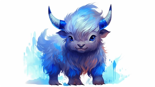 a small cartoon baby bison with blue and white eyes inGenerative AI