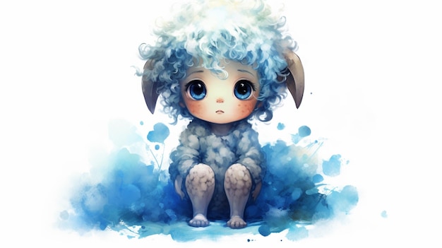 a small cartoon baby dark sheep with blue and whiteGenerative AI