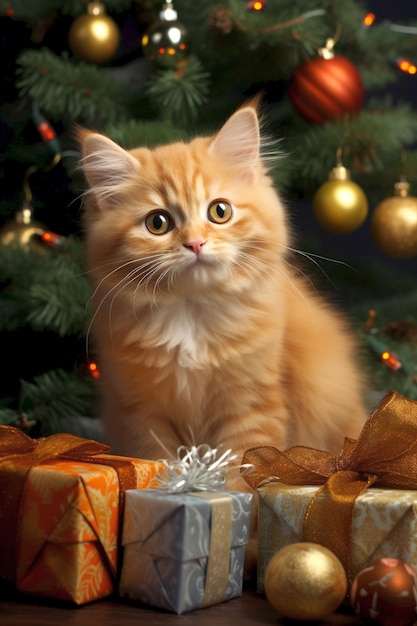 小さな猫のクリスマスツリープレゼント