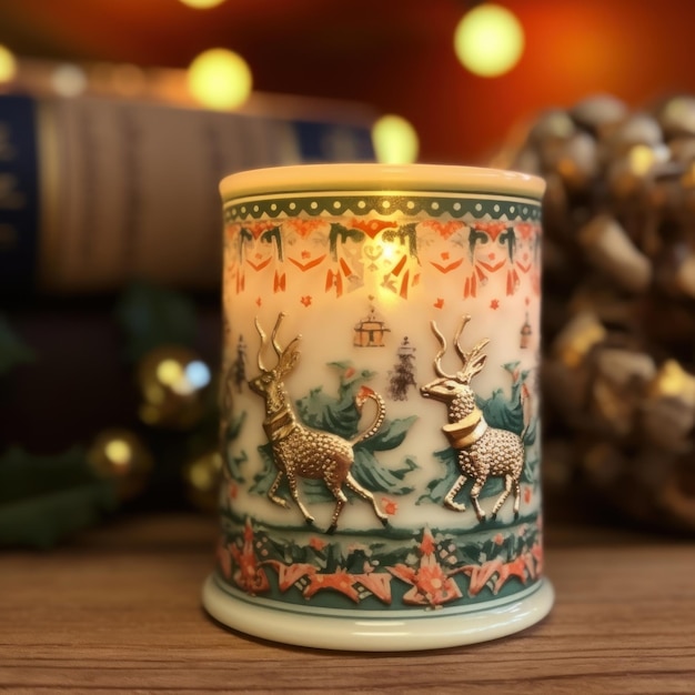 a small ceramic cup with a deer on it