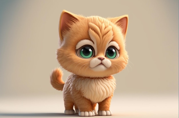 Small chibi style cat hyperrealistic cartoon style