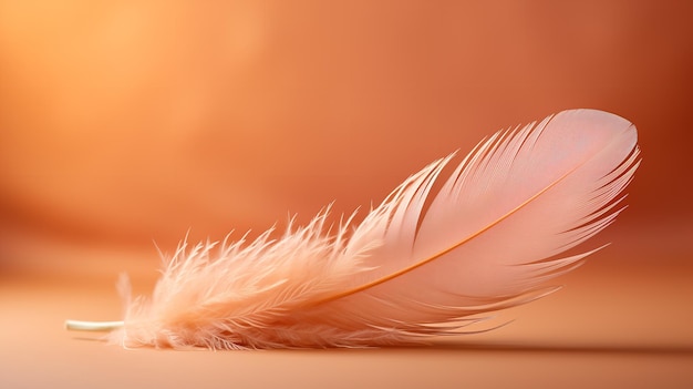 A small chic fuzz feather in the hue of peaches perched on a peach backdrop Generative AI