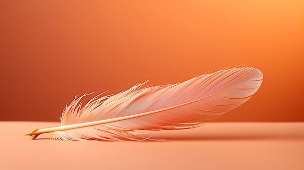 A small chic fuzz feather in the hue of peaches perched on a peach backdrop Generative AI