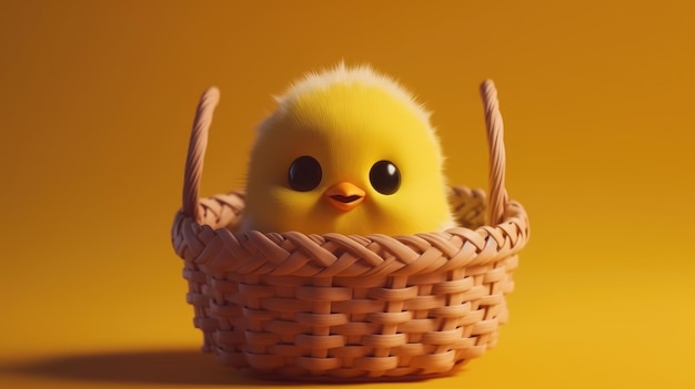 Photo a small chicken in a basket