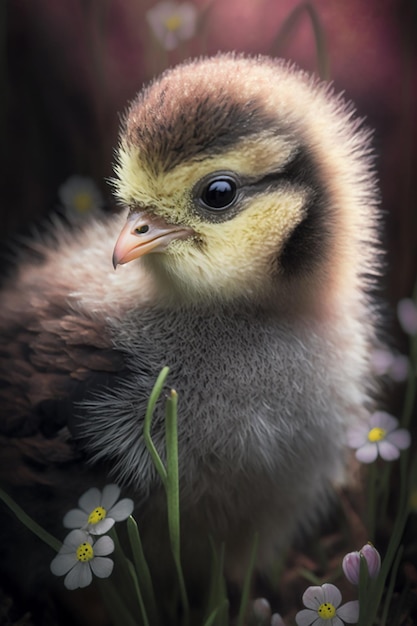 A small chicken in the grass