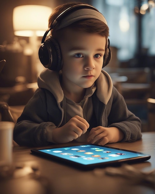 small child playing with a tablet computer playing studying or watching their favorite cartoons