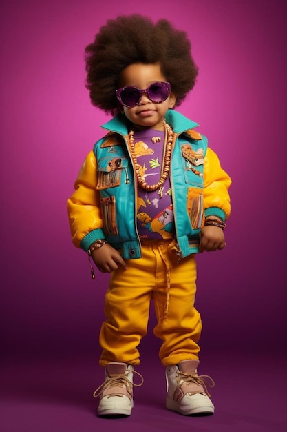 Photo a small child wearing a jacket and sunglasses