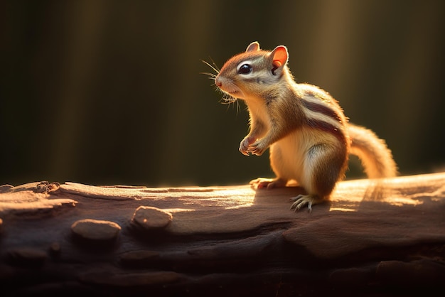 Small chipmunk sitting on a tree