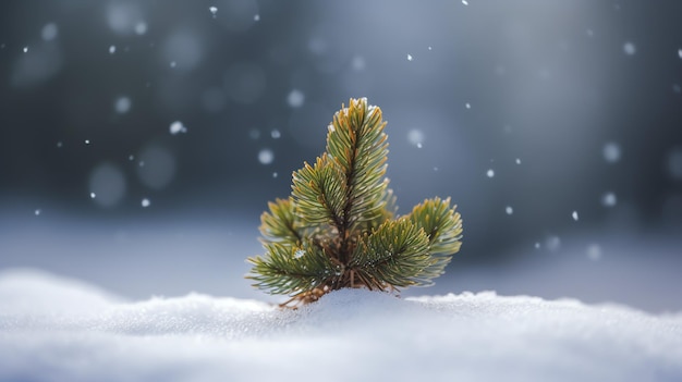 Small christmas tree sitting in the snow