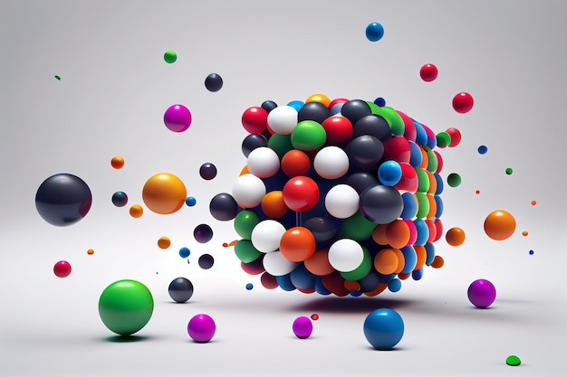 Small colored balls that jump up on a white background Abstract 3D backdrop Generative ai