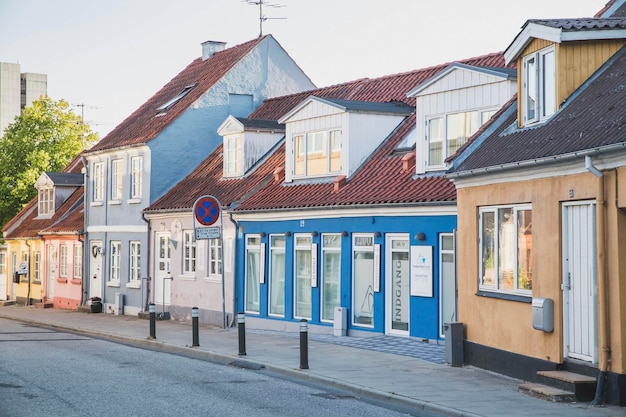 Small colorful Scandinavian houses in Denmark