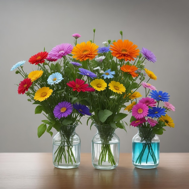 Small colorful warm flowers colorful flowers cloudy rainy view in flower vase generated AI