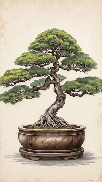 Photo small coniferous tree bonsai japanese painting oriental culture