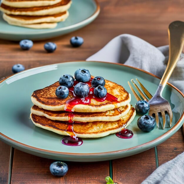 Small cottage cheese pancakes with blueberry sauce