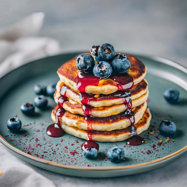 Small cottage cheese pancakes with blueberry sauce