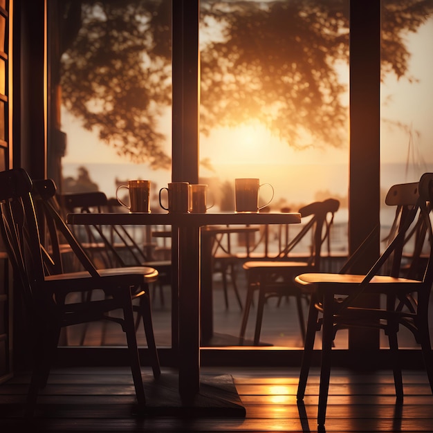 A small cozy cafe with wooden tables and chairs serving