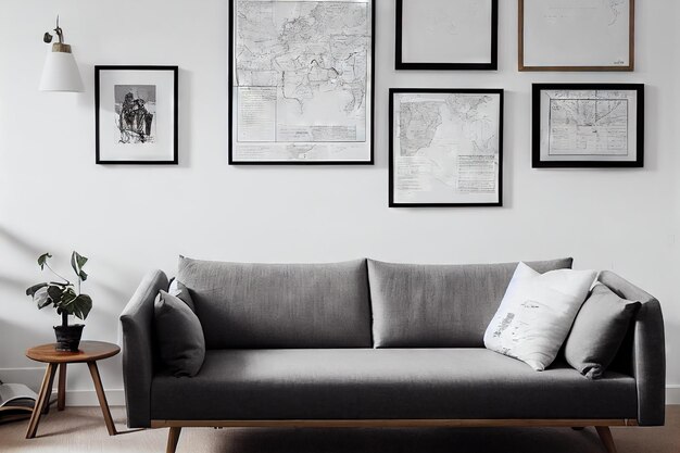 Small cozy living room in scandinavian style no people