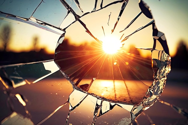 Small cracked glass with crack on glass in sunshine