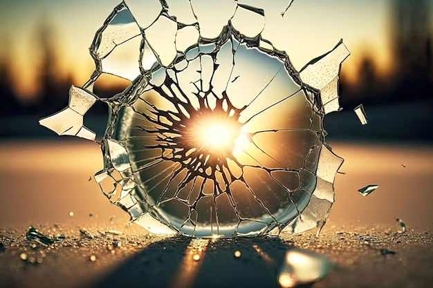 Small cracked glass with crack on glass in sunshine