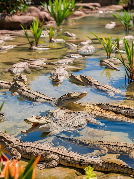 Photo small crocodiles in crocodile farm