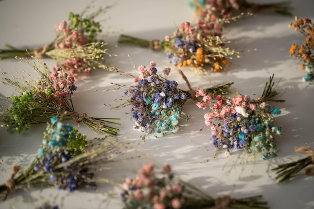 Small cute beautiful bouquets of dried flowers