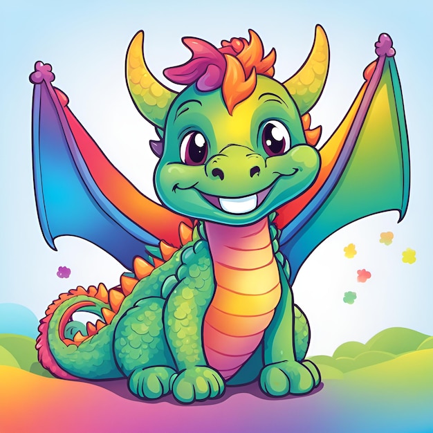 Small cute cartoon smiling dragon