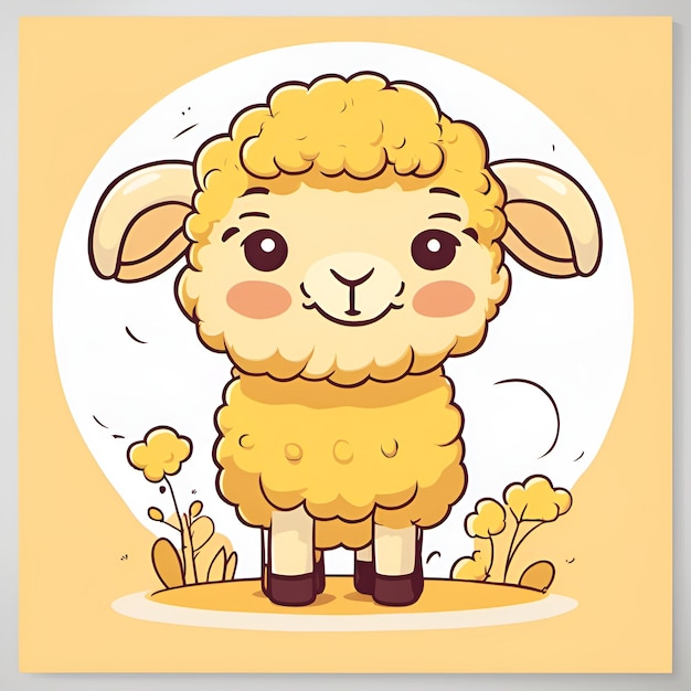 Маленькая милая мультфильмная улыбающаяся овца