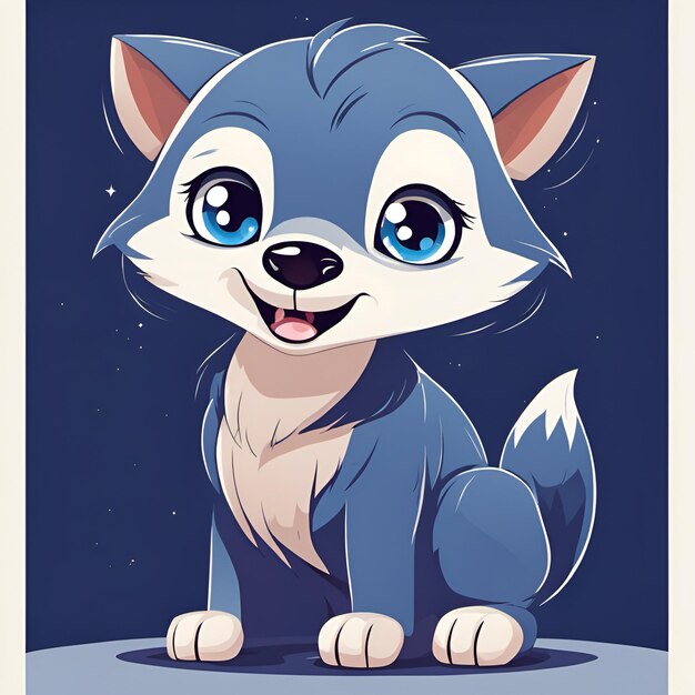 Photo small cute cartoon smiling wolf