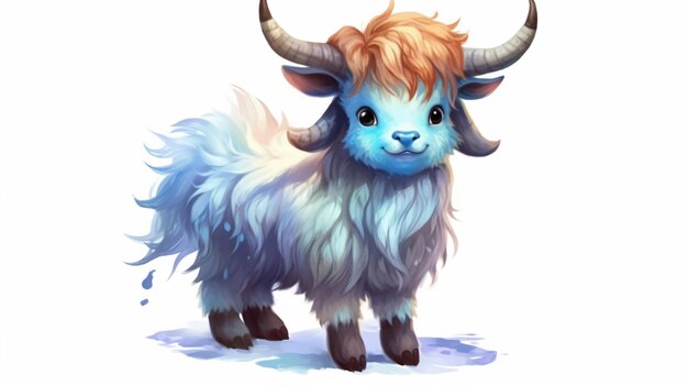 a small cute cartoon stained baby yak with blueGenerative AI