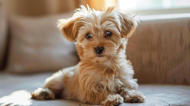 写真 小さな可愛い犬が家にいる