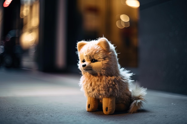 Small and cute teddy dog visiting the city 3d render AI generated