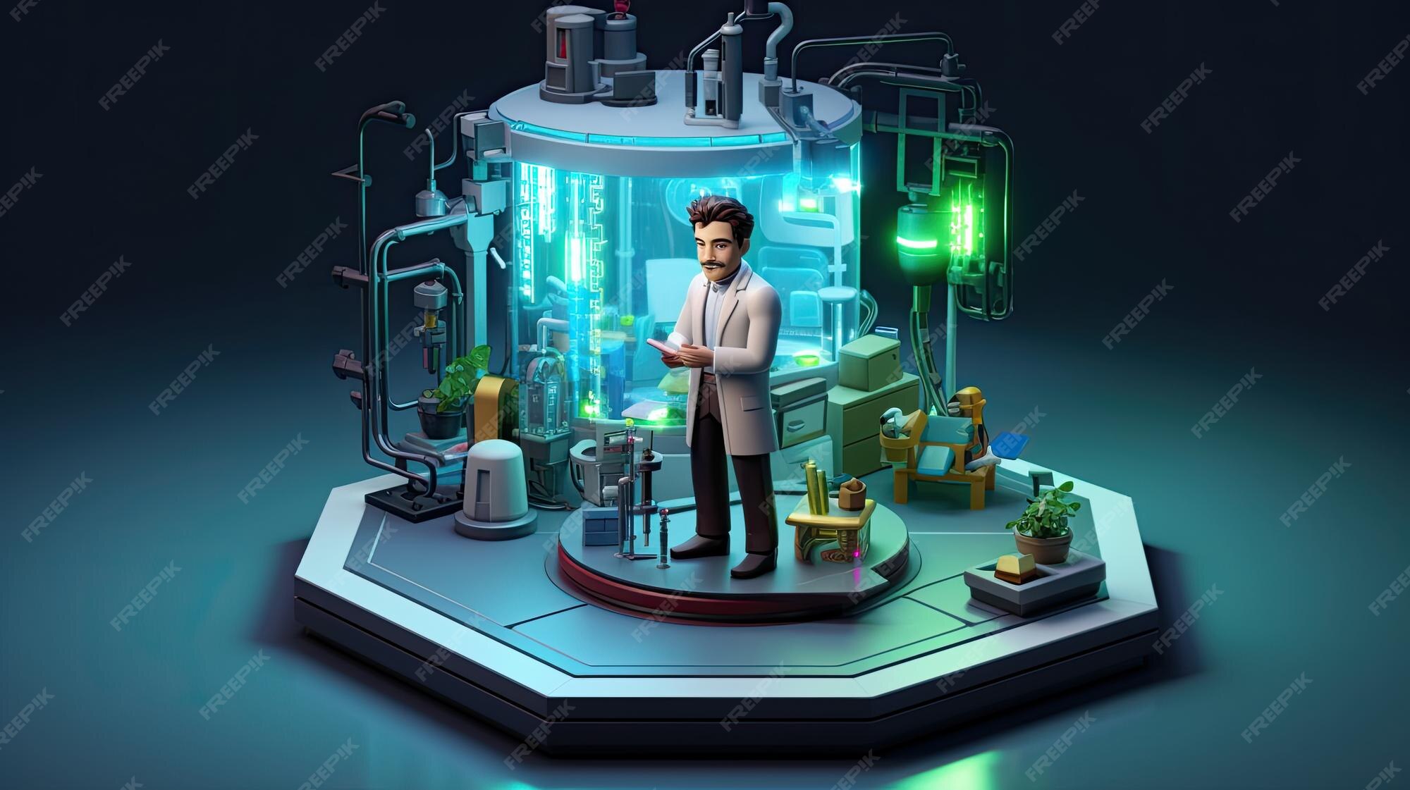 Premium AI Image | Small and cute tony stark lab 3d blender render AI