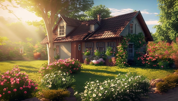 森の中の小さなかわいい村の家