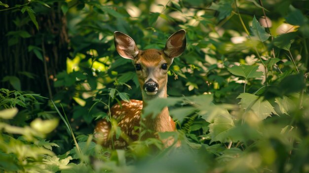 Small deer standing in forest