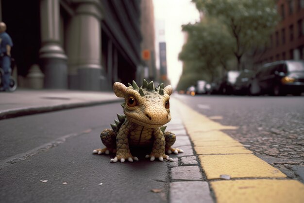 A small dinosaur on the street