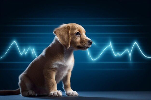 Photo small dog electrocardiogram with neon heartbeats