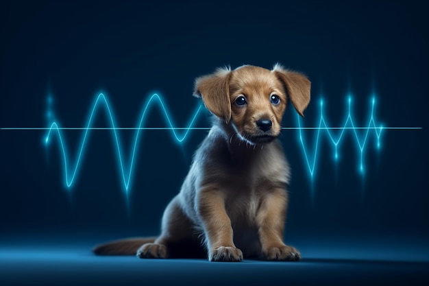 Photo small dog electrocardiogram with neon heartbeats