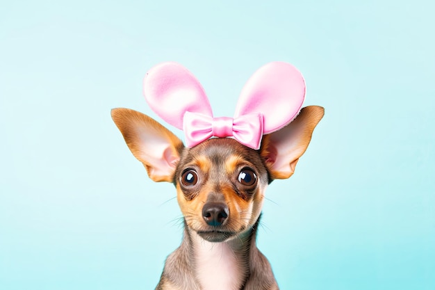 Photo small dog with pink bow on head