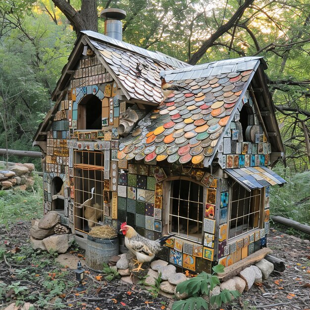 Photo a small doll house with a tile roof and a shingle roof