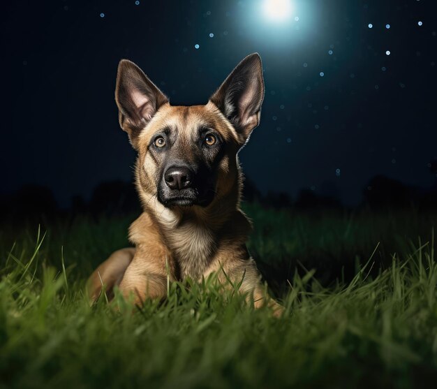 草の上の小さな飼い犬