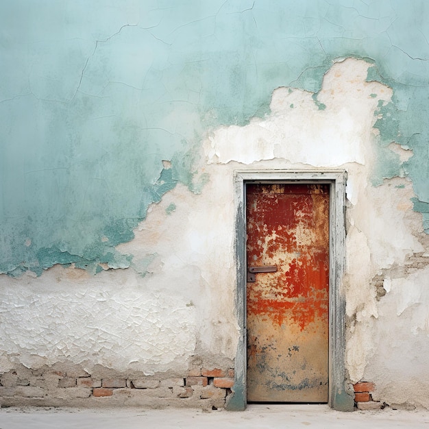 A small door in a wall of decayed paint