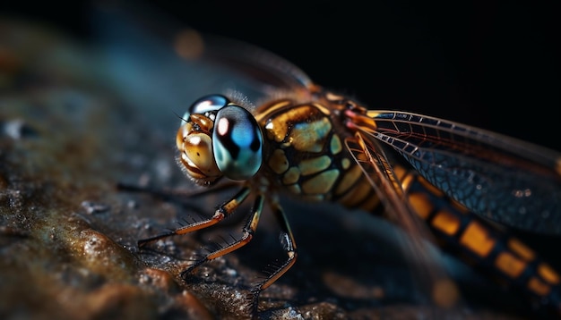 Small dragonfly wet wing in selective focus beauty in nature generated by artificial intelligence