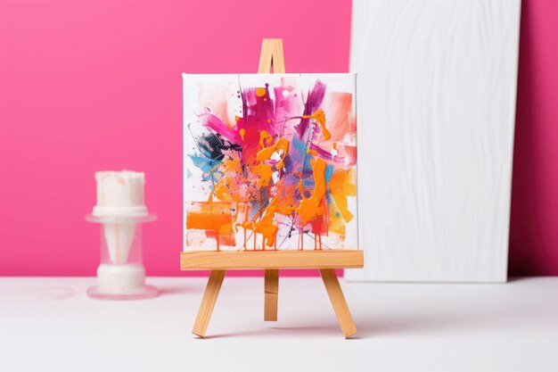 Small easel with a canvas showcasing Abstract oil painting Generative AI illustration