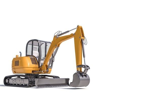 Small excavator on the white surface. 3d render.